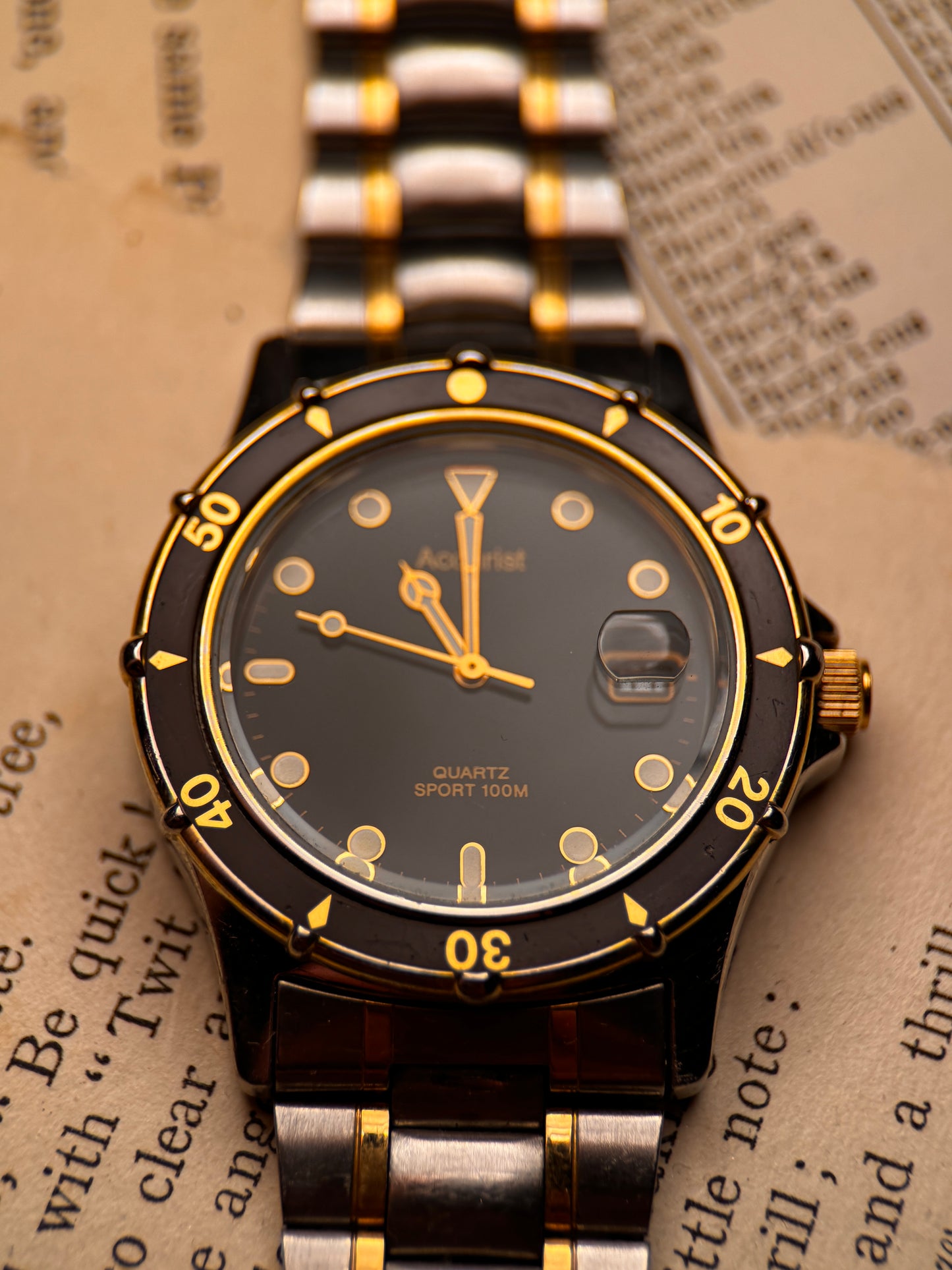 Vintage Accurist Sport Diver – Black, Gold & Silver (Cal. 6M12)