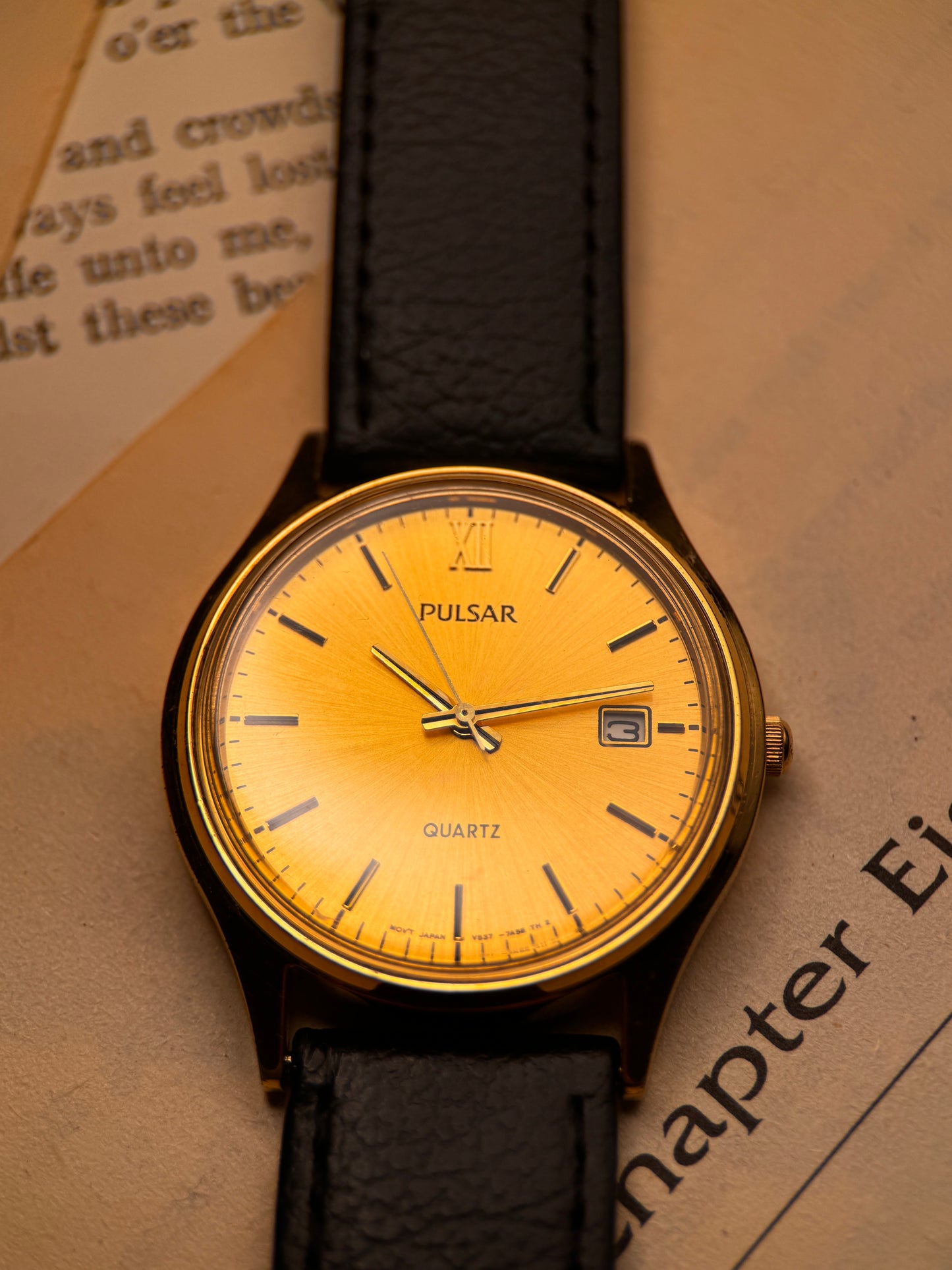 Vintage Pulsar Quartz Ref: 116346 – Gold Dial | Black Leather Strap