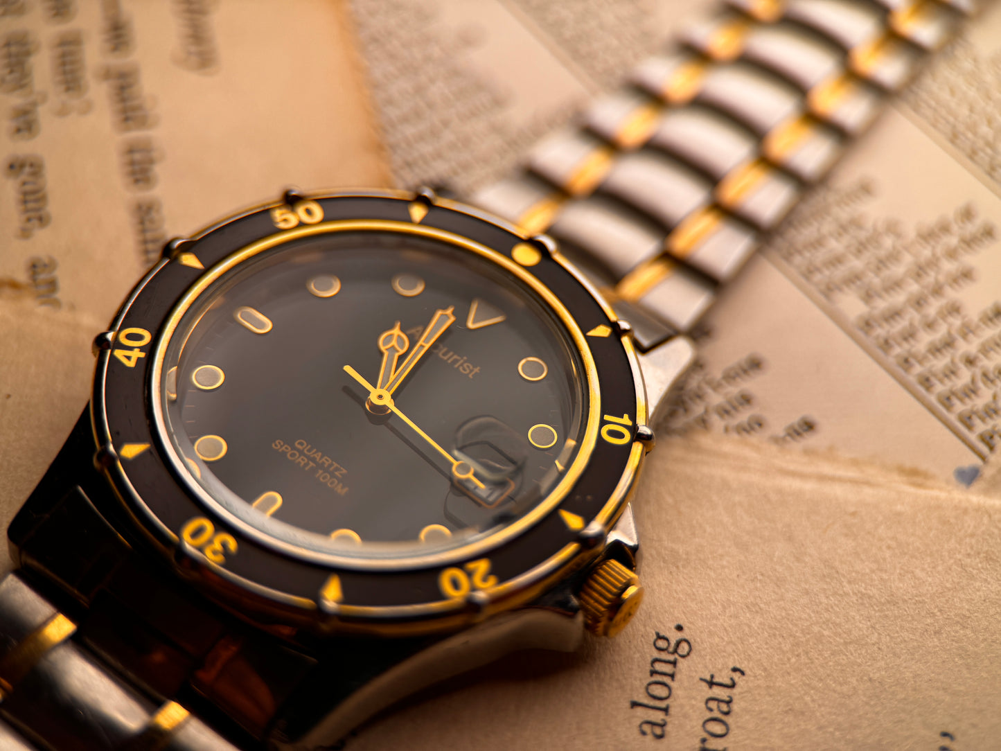 Vintage Accurist Sport Diver – Black, Gold & Silver (Cal. 6M12)