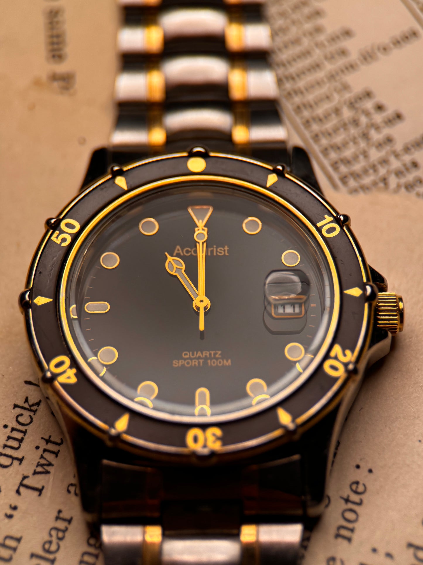 Vintage Accurist Sport Diver – Black, Gold & Silver (Cal. 6M12)