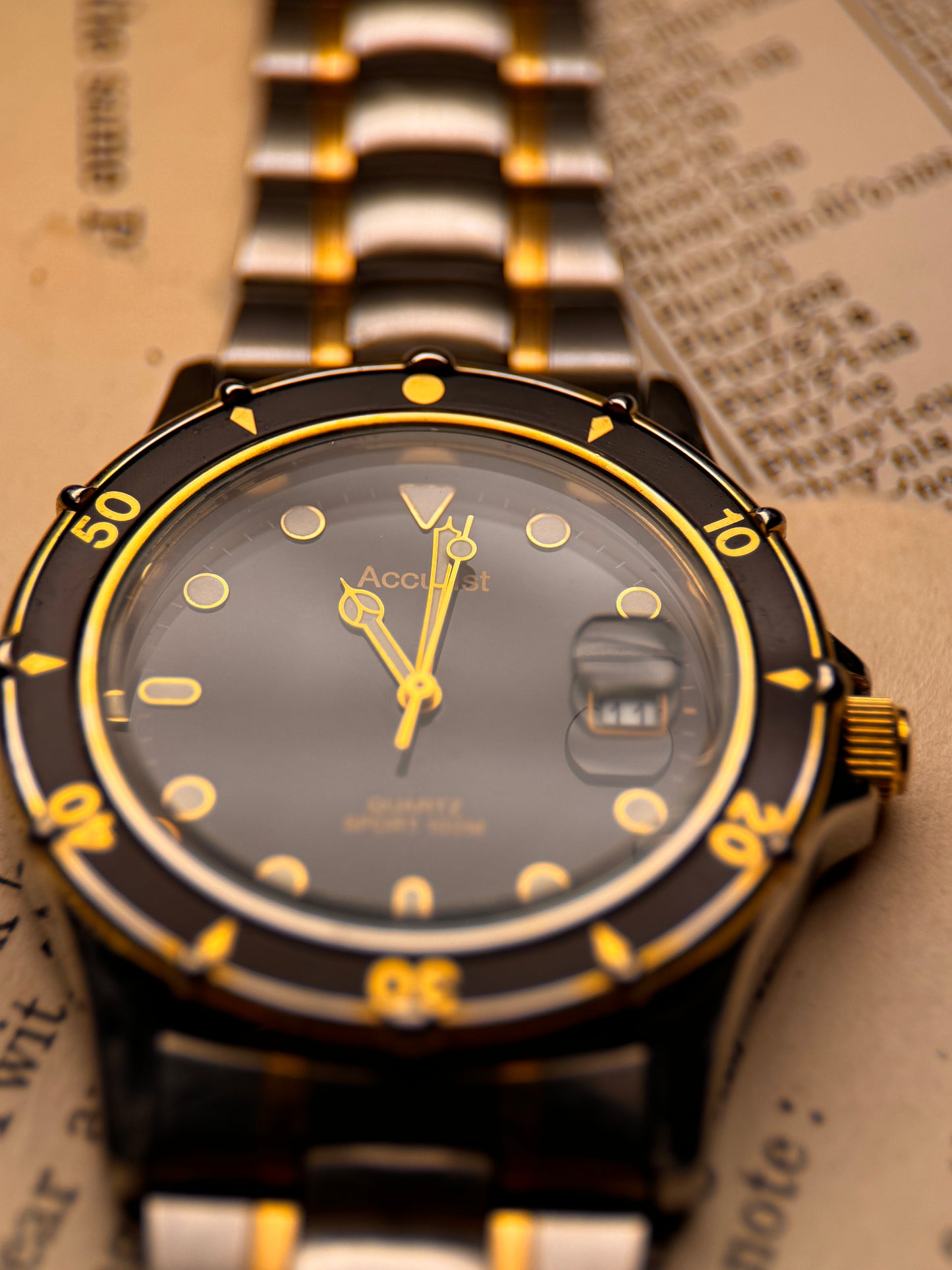Vintage Accurist Sport Diver – Black, Gold & Silver (Cal. 6M12)