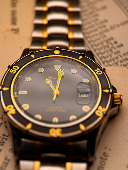 Vintage Accurist Sport Diver – Black, Gold & Silver (Cal. 6M12)